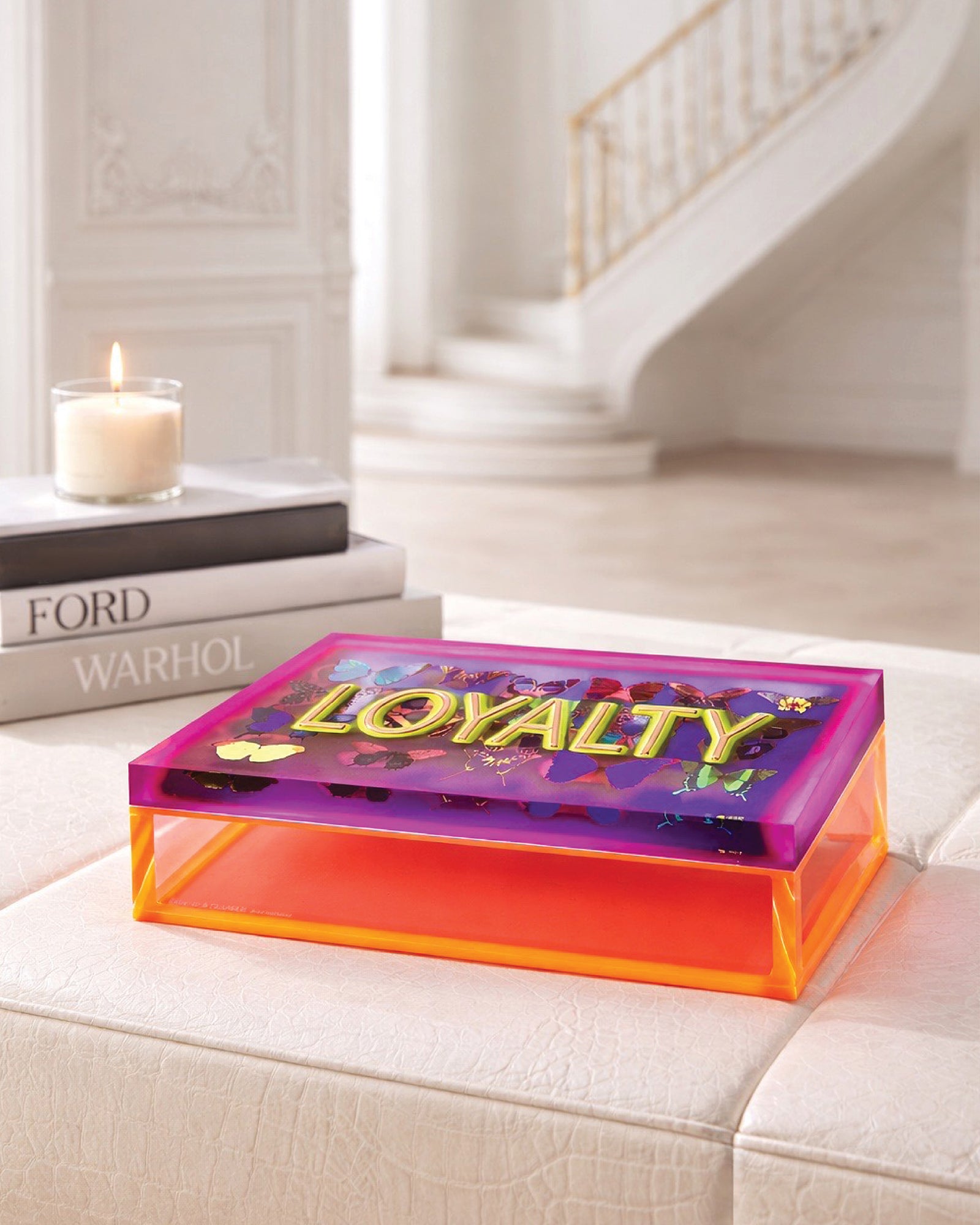 Loyalty — Neon Acrylic Word Art Keepsake Box — acrylic keepsake box by David Stesner ArtHouse — side view
