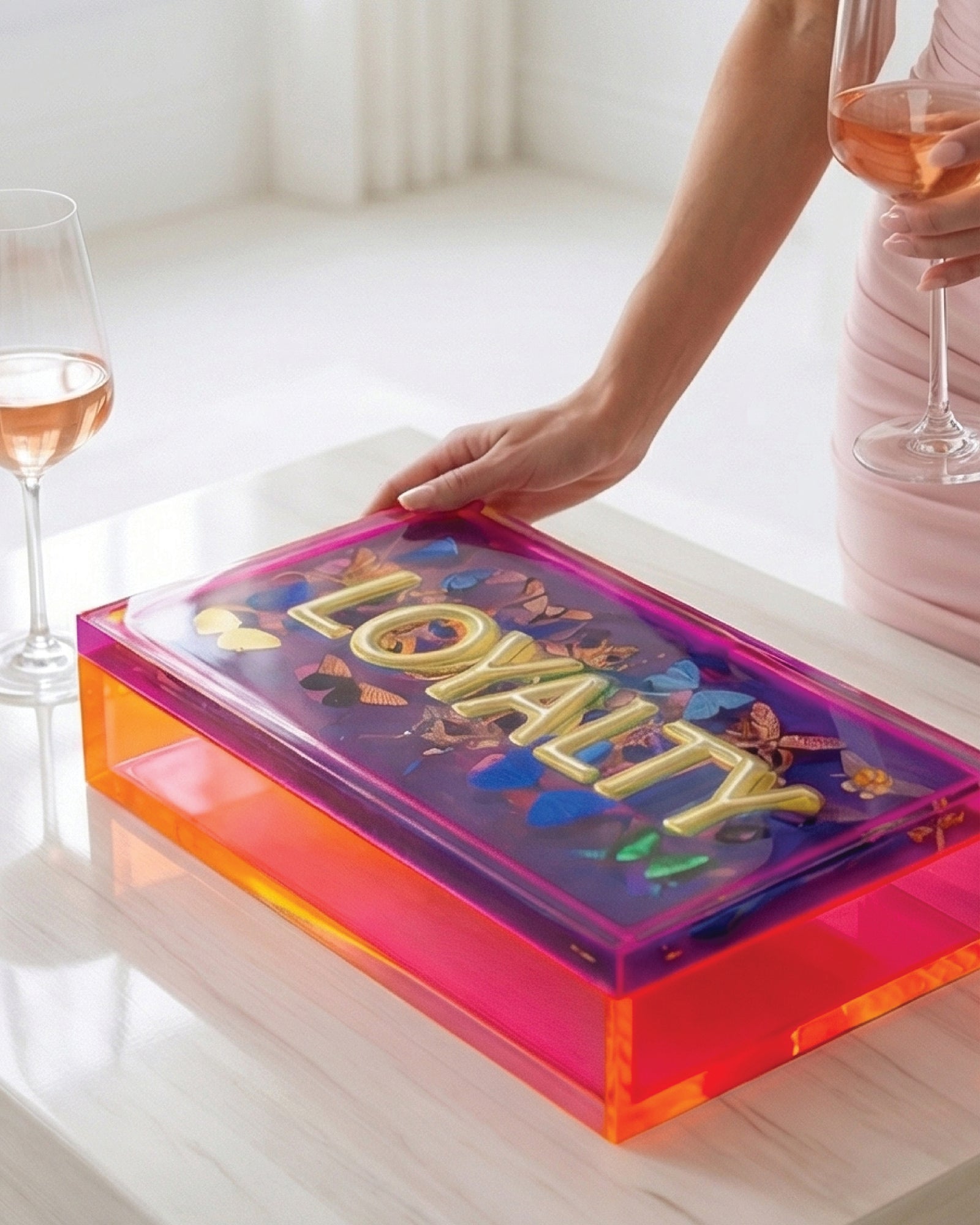 Loyalty — Neon Acrylic Word Art Keepsake Box — acrylic keepsake box by David Stesner ArtHouse — gift view