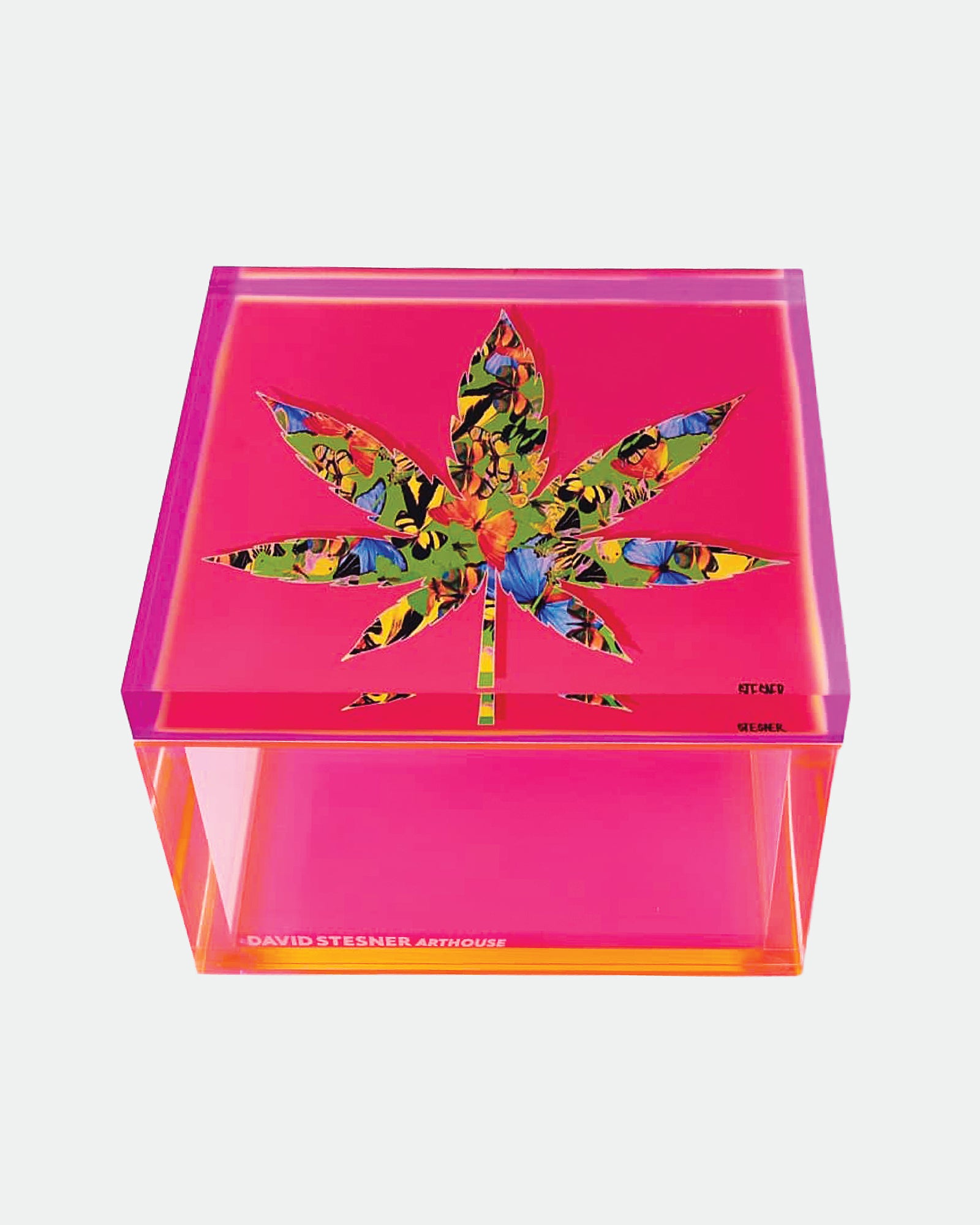 Neon Haze Cannabis Leaf Keepsake Box — acrylic keepsake box by David Stesner ArtHouse — view 1