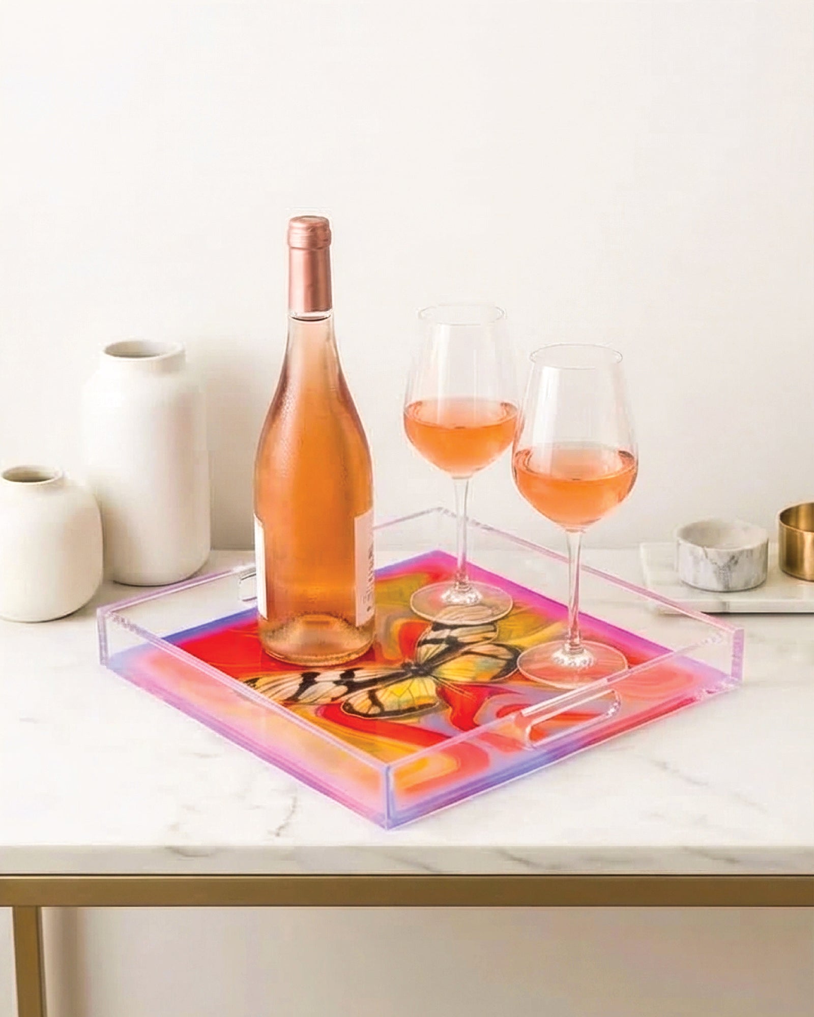 Scarlet Marble Flight by David Stesner ArtHouse — multicolor orange square acrylic trays, additional detail