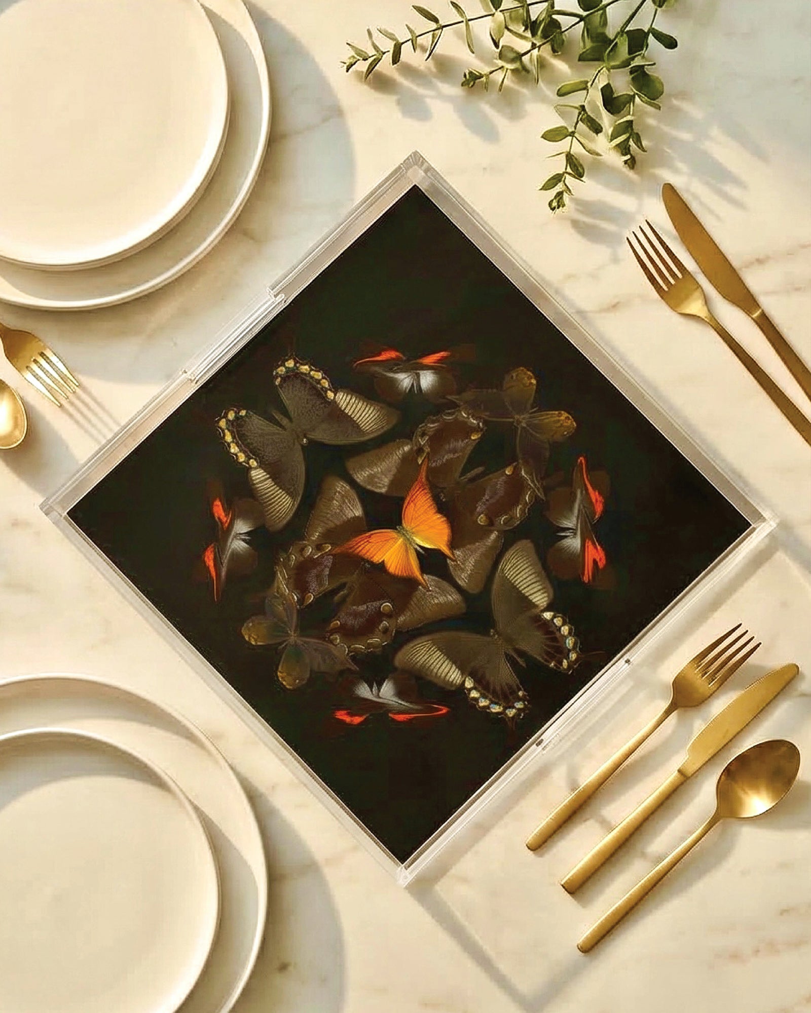 Troubled Minds by David Stesner ArtHouse — multicolor navy square acrylic trays, full product view
