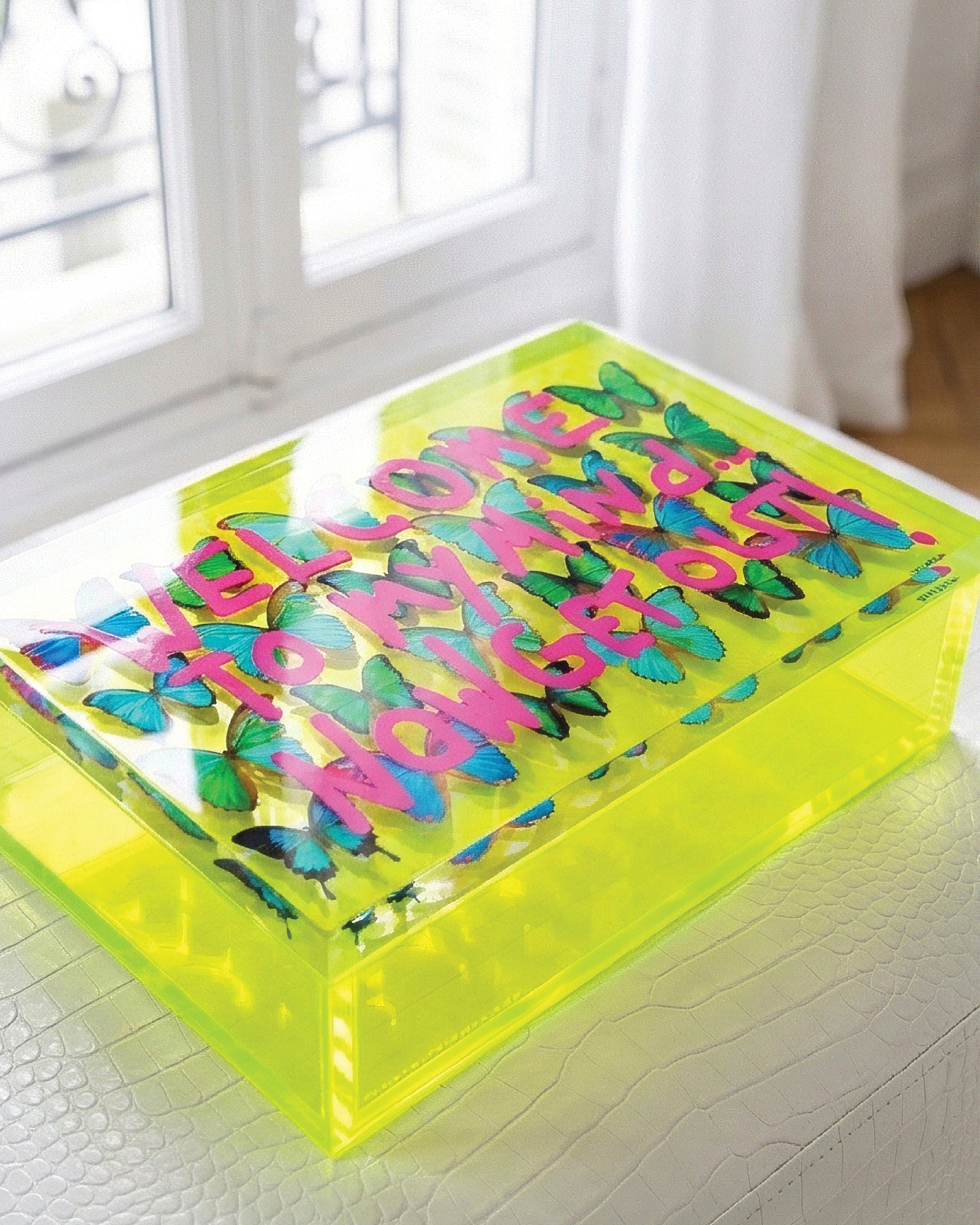 Welcome to My Mind — Neon Yellow Keepsake Box — acrylic keepsake box by David Stesner ArtHouse — view 1