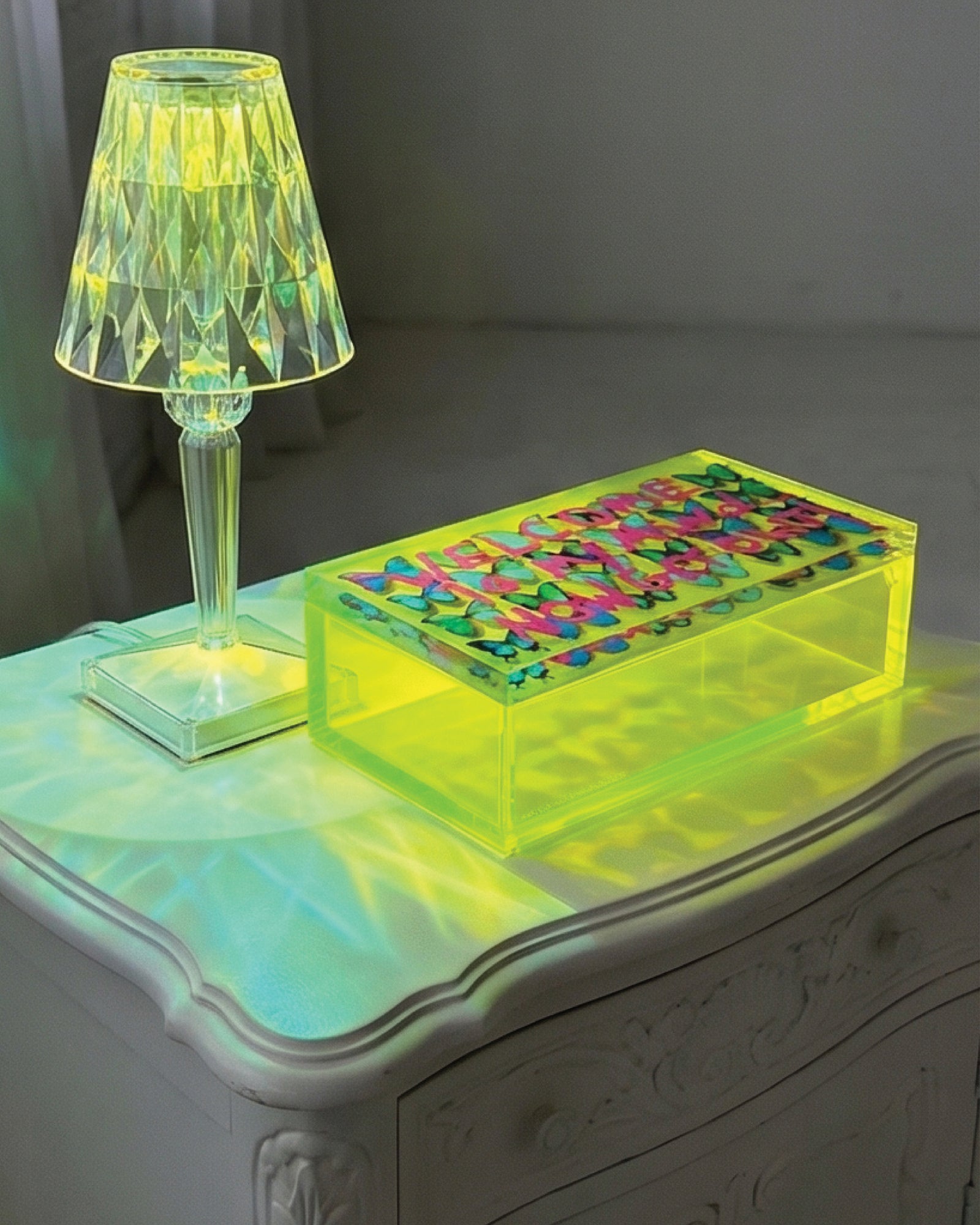 Welcome to My Mind — Neon Yellow Keepsake Box — acrylic keepsake box by David Stesner ArtHouse — view 1