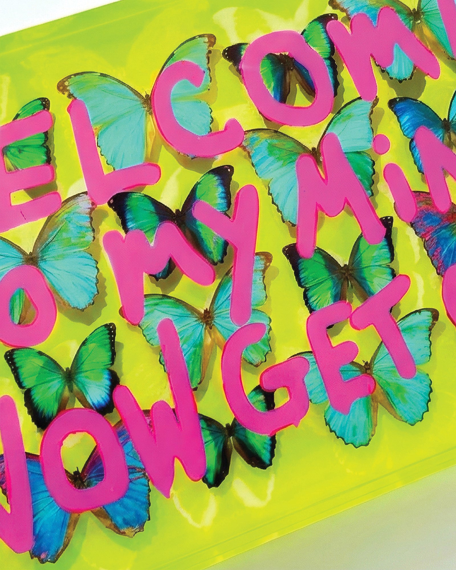 Welcome to My Mind — Neon Yellow Keepsake Box — acrylic keepsake box by David Stesner ArtHouse — close-up